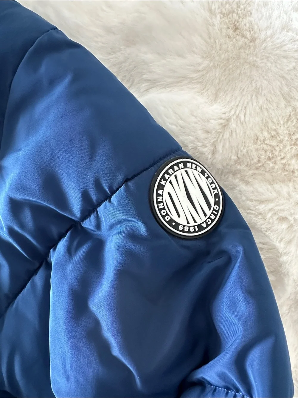 DKNY Youth Royal Blue Puffer Coat with Hood